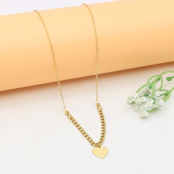 Elegant Heart Charm Yellow Necklace with Dual Chain Accent, XPNL0378 - Picture 9 of 15